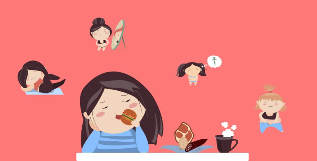 cartoon girl eat, exercise, lose weight