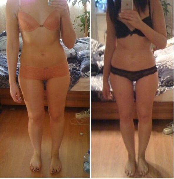 A girl before and after losing weight on the Japanese diet for 14 days